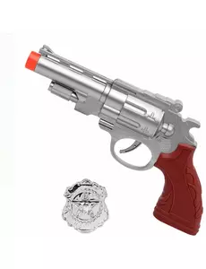 Silverfärgad pistol med polisbricka