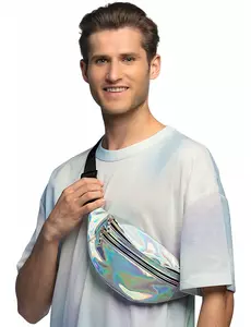 Holografisk silverfärgad magväska
