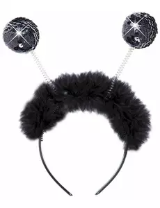 Svart diadem med bollar och päls vuxen
