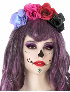 Hårband med flerfärgade blommor dia de los muertos vuxen