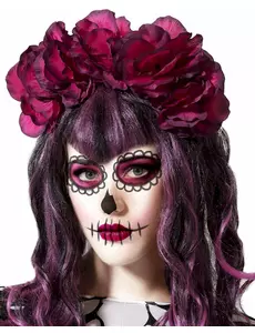 Hårband med stora rosa blommor Dia de los muertos dam