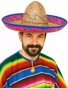 Mexikansk sombrero med rosa och blå kant vuxen