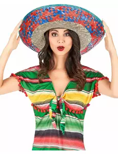 Mexikansk sombrero med röd och blå kant vuxen