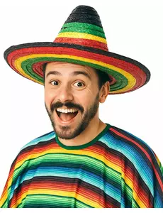 Mexikansk sombrero i flera färger med svart kant och spets för vuxen