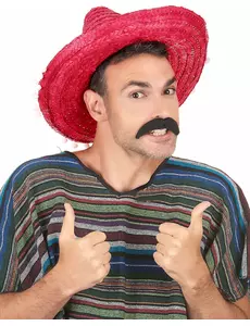 Röd sombrero med pompongkant vuxen