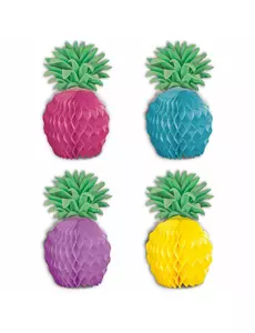 8 mini-bordsdekorationer i papper, flerfärgade ananaser 12 cm