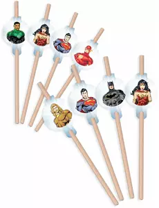8 papperssugrör med medaljong Justice League™ 20 cm