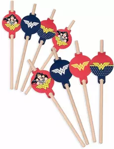 8 sugrör med Wonder Woman™-medaljong i kartong 20 cm