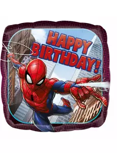 Fyrkantig Spider-man™-aluminiumballong Happy Birthday 43 cm