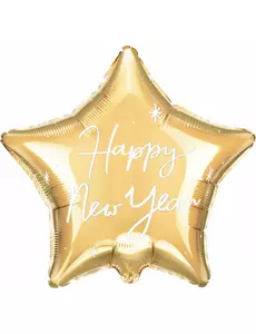 Gyllene stjärnformad aluminiumballong Happy New Year 50 cm