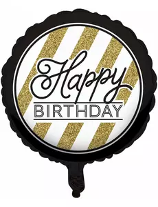 Happy Birthday-aluminiumfolieballong, svart och guld, 46 cm