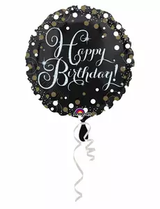 Glittrande aluminiumballong Happy Birthday 45 cm