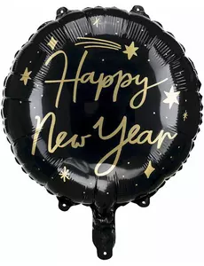 Svart och guldfärgad aluminiumfolieballong Happy New Year 45 cm