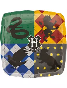 Fyrkantig aluminiumballong Hogwarts-husens vapensköldar Harry Potter™ 43 x 43 cm