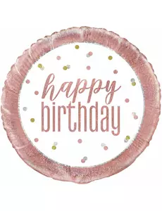 Happy Birthday-ballong i aluminium vit och rosa 45 cm