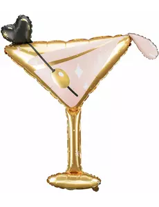 Rosa och guldfärgad cocktailglasballong i aluminium 126 x 93 cm