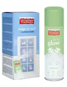 Självlysande snöspray 150 ml med julstenciler