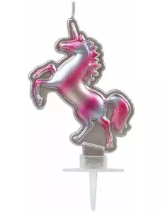 Sött rosa och silverfärgat enhörningsljus 16 x 9 cm