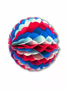 Blåvit och röd bikakeboll i papper 25 cm