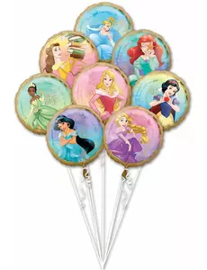 Bukett med 8 aluminiumfolieballonger Disney™-prinsessor