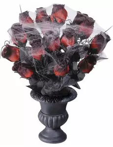 Bukett med röda rosor och spindelnät 35 cm Halloween