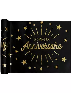 Bordslöpare för födelsedag i svart och guld nonwoven, 5 m x 30 cm