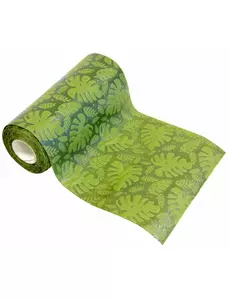 Nonwoven-bordslöpare med tropiskt bladrelief grön 15 cm x 5 m