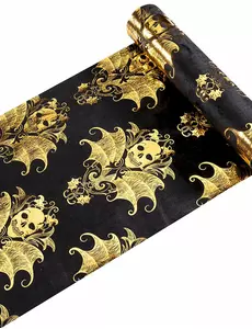 Bordslöpare i svart sammet med gyllene barockskelett 3 m x 23 cm