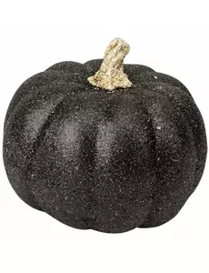 Svart och guldfärgad glittrande pumpa i harts 12 cm