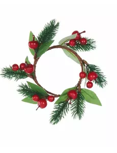 Julkrans med gran och röda bär 18 cm