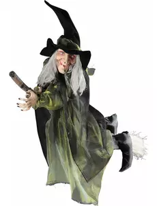 Hängande dekoration flygande häxa på kvast 100 cm Halloween