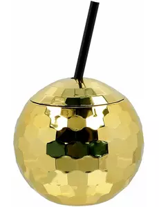 Disco-kulformad mugg med sugrör guld 650 ml