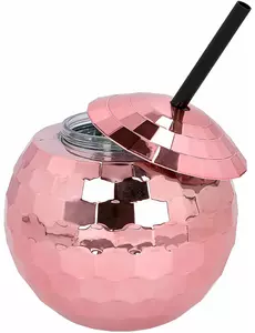 Diskokulformad mugg med rosa sugrör 650 ml