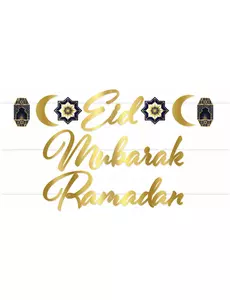 Guldig kartonggirlang Eid Mubarak 182 cm