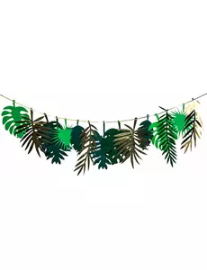 Girlang i kartong med gyllene tropiska blad och grön färgtoning 2 m