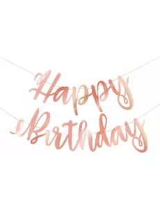 Metallisk roséguldfärgad girlang i kartong happy birthday 2,13 m