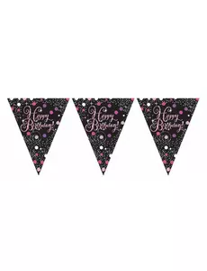 Glittrande rosa vimpelgirlang för fest, 3 m 96 x 21 cm