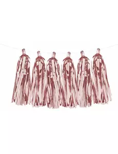 Tasselgirlang med 12 metalliskt roséguldfärgade pomponger 1.5 m