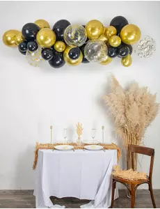 Kit med 34 ballonger till Halloweenbåge svarta, gyllene och transparenta med fladdermöss
