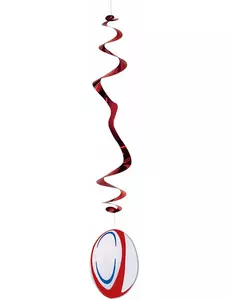 Set med 6 hängdekorationer i flamsäkert papper, rugbyboll 80 cm