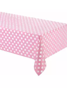 Rosa plastduk med vita prickar 137 x 274 cm