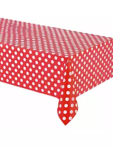 Röd plastduk med vita prickar 137 x 274 cm