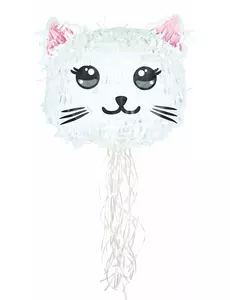 Vit kawaiikatt-pinata 38 cm
