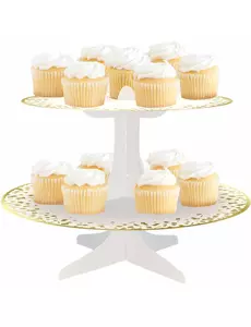 Cupcake-ställ i vit och guldfärgad kartong 31 x 24 cm