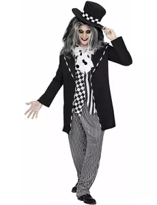 Galna hattmakaren sagodräkt Halloween svart-vit herr