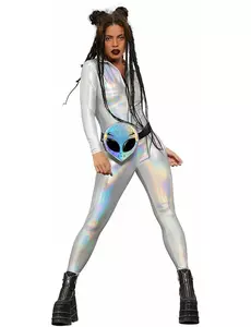 Glänsande holografisk jumpsuit dam, Storlek: Medium