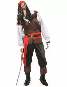 Piratmaskeraddräkt med svarta byxor herr, Storlek: Medium/Large