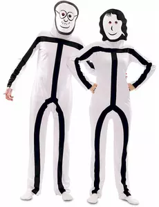 Maskeraddräkt med Stickman-masker vuxen, Storlek: Small (48)