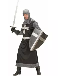 Maskeraddräkt medeltida riddare svart och silver herr, Storlek: Large