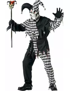Svart Halloweenmaskeraddräkt clown Harlekin herr, Storlek: Small